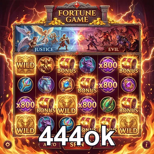 Jogo de slots da fortuna no 444ok, com símbolos e linhas de pagamento vibrantes.